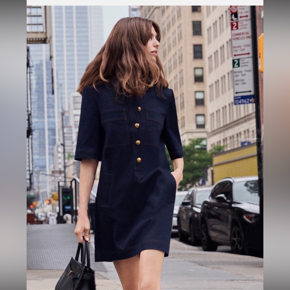 Veronica Beard Navy Mini Dress with Gold Buttons